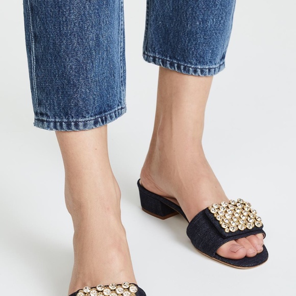 Kate Spade New York Mazie Indigo Denim Italian Leather Slide  Kate Spade Mazie Indigo Heels sz 7 EUC